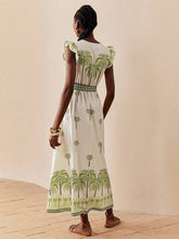 Wrap Ruffled Printed Plants Vacation Dress